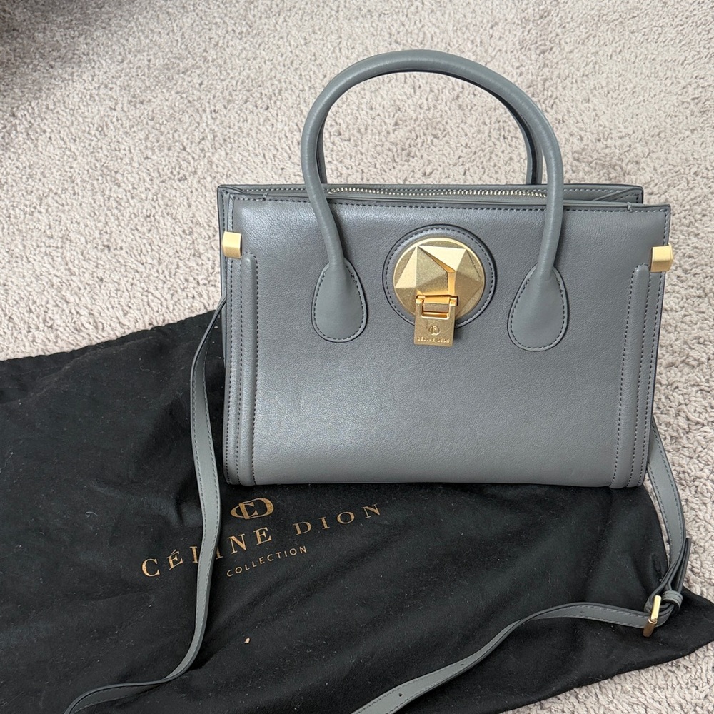Celine Dion Collection Octave Grey Leather Small Satchel Crossbody Bag